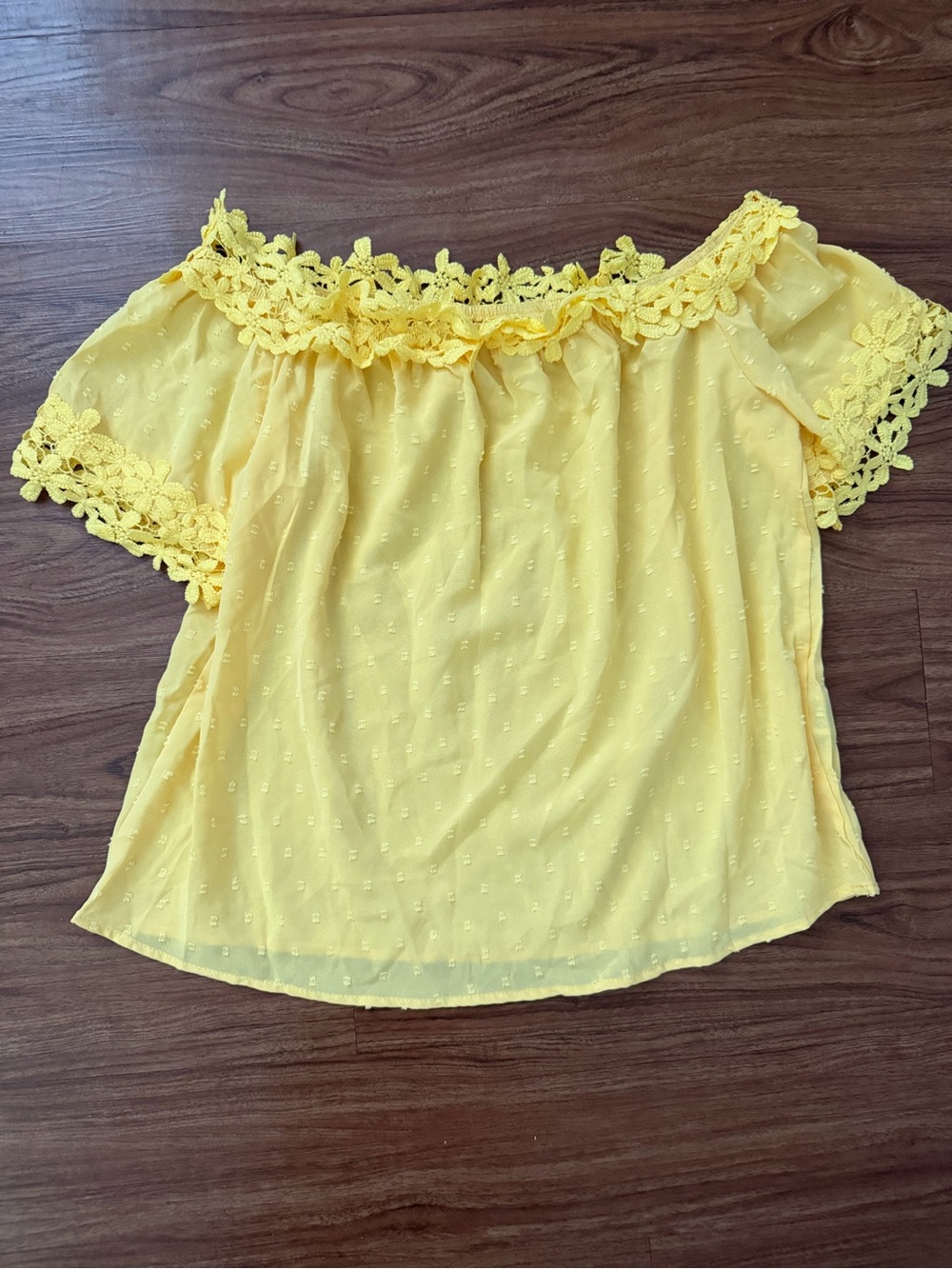 SHEIN Yellow Off-Shoulder Crochet Trim Top
